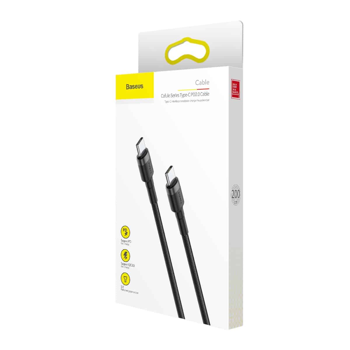 כבל טעינה Baseus Cafule Type-C PD2.0 60W flash charging data line (20V 3A) באורך 1 מטר – צבע שחור – תמונה 2