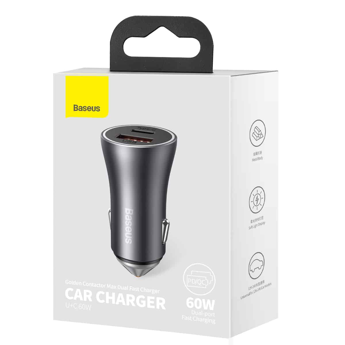 מטען מהיר לרכב Baseus Golden Contactor Max Dual Fast Charger Car Charger U+C 60W – תמונה 3